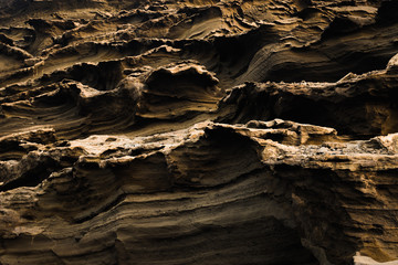 Rocks at sunset in the Gulf of El Golfo. Lanzarote. Canary Islands. Spain