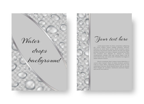 Template design leaflets with sparkling transparent rain drops.