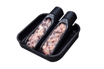 Minced pork mix seaweed in bamboo on the black plate