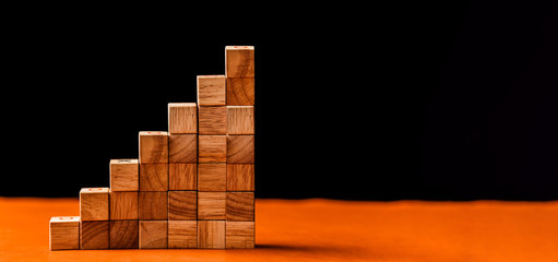 wooden stair made by wooden cube block with free copyspace for your text