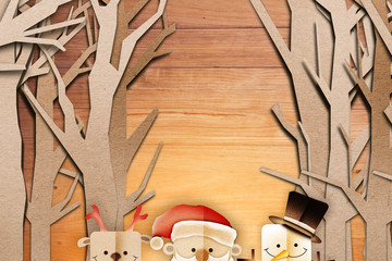 greeting xmas and happy New Year's Eve card with papercut winter tree style with free copyspace for your text
