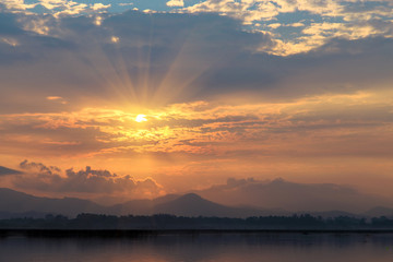 Morning landscape of river and mountain in Thailand