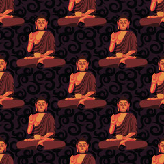 Seamless pattern with sitting in the lotus position Buddha