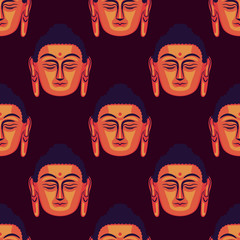 Seamless pattern with face of Buddha