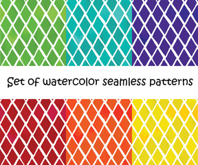 Set of watercolor geometric backgrounds with watercolor rhombuses