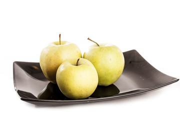 Apple with White Background. Green Apples on Black Plate