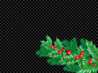 Christmas New Year greeting card background template tree branch holly wreath