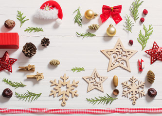 Christmas collection on wooden background