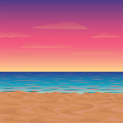 Fototapeta na wymiar Vector illustration of a morning or twilight beach