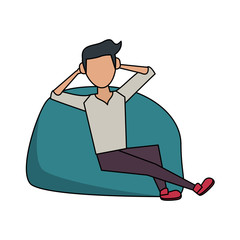 Young man sitting on bean bag icon vector illustration graphic design