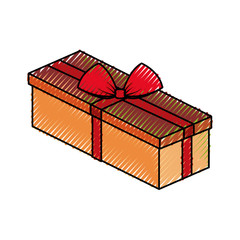 flat line colored gift doodle over white background  vector illustration