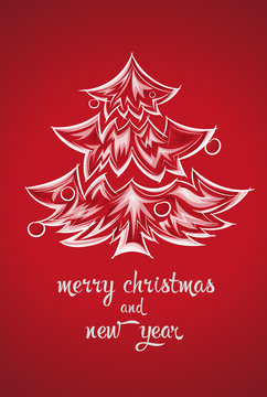 Vector illustration shows Christmas tree. New Year and Christmas card