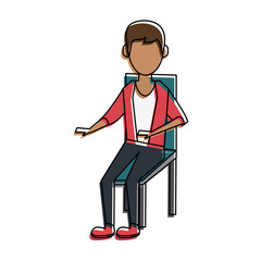 Young man sitting on chair icon vector illustration graphic design