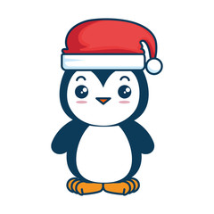cute penguin with christmas hat kawaii