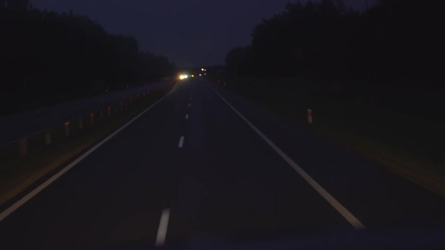 night road. shooting from the car on the track. car driving forward. 4k
