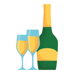 colorful bottle champagne with  glasses of champagne over white background  vector illustration