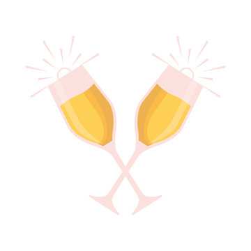 colorful  glasses  of champagne over white background  vector illustration