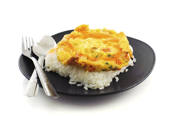 rice omelet food isolated on white background with Clipping Path