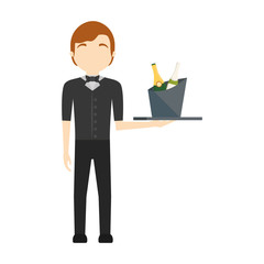 colorful waiter man  with  wine cooler over white background  vector illustration