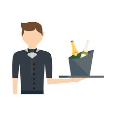 colorful waiter man  with  wine cooler over white background  vector illustration