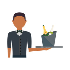 colorful waiter man  with  wine cooler over white background  vector illustration