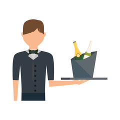 colorful waiter man  with  wine cooler over white background  vector illustration