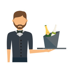 colorful waiter man  with  wine cooler over white background  vector illustration