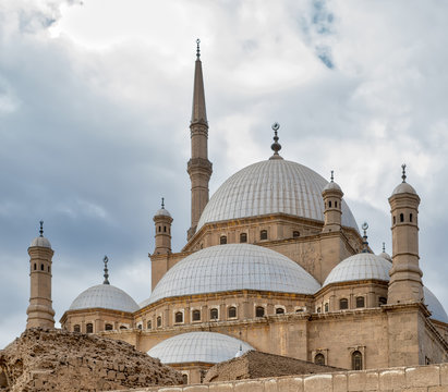 Domes of the great Mosque of Muhammad Ali Pasha (Alabaster Mosque), situated in the Citadel of Cairo, Egypt, commissioned by Muhammad Ali Pasha 1830 - 1848, one of the landmarks of Cairo