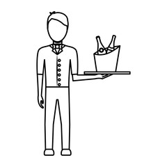 bartender holding a tray with drinks icon over white background vector illustration
