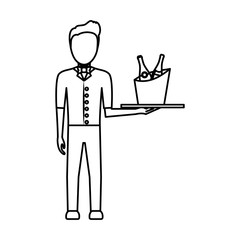 bartender holding a tray with drinks icon over white background vector illustration