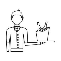bartender holding a tray with drinks icon over white background vector illustration