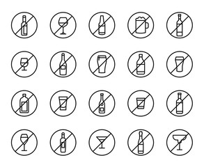 Premium set of no alcohol line icons. 