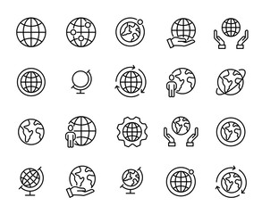 Simple set of globe related outline icons - obrazy, fototapety, plakaty