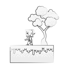 Warrior in scenery game item icon vector illustration graphic design