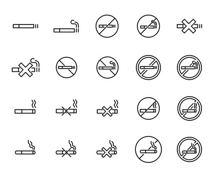 Simple collection of smoking related line icons