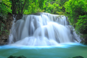 Huay Mae Kamin Waterfall in Khuean Srinagarindra National Park. The beautiful and famous waterfall in deep forest, Kanchanaburi province, Thailand