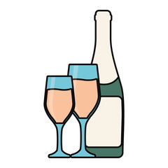 champagne bottle and glasses icon over white background vector illustration