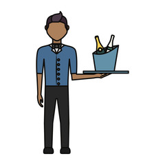 bartender holding a tray with drinks icon over white background colorful design vector illustration