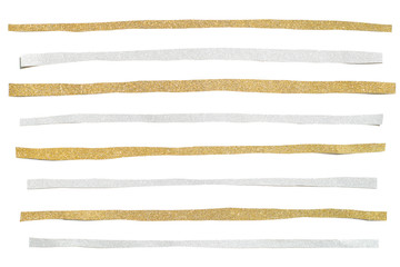 Gold and silver glitter striped paper cut on white background