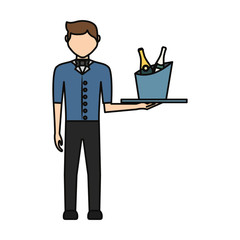 bartender holding a tray with drinks icon over white background colorful design vector illustration