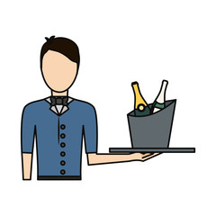 bartender holding a tray with drinks icon over white background colorful design vector illustration