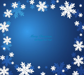 Fototapeta na wymiar Blue Christmas background with paper snowflakes.