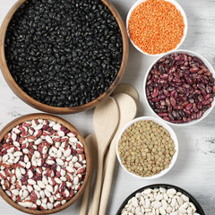 Various beans in bowls