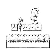 Warrior in scenery game item icon vector illustration graphic design