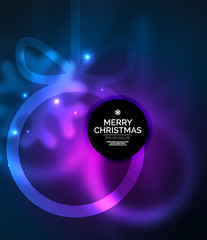 Christmas baubles, vector magic dark background with glowing New Year spheres