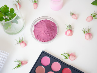 pink powder from rose to made organic lipstick and  skincare pro