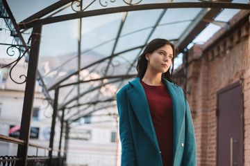 Fototapeta premium Portrait of beautiful young woman in coat.