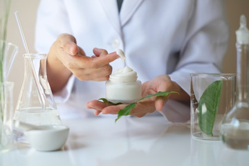 the scientist,dermatologist testing the organic natural product
