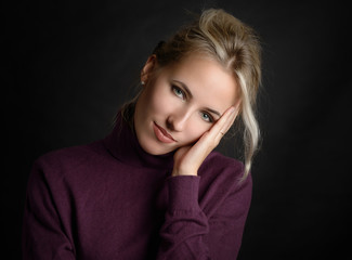 Portrait of beautiful sensual woman with green eyes. Studio shot.