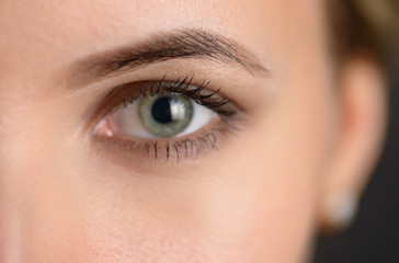 Fototapeta premium Human green eye with reflection. Macro shot.